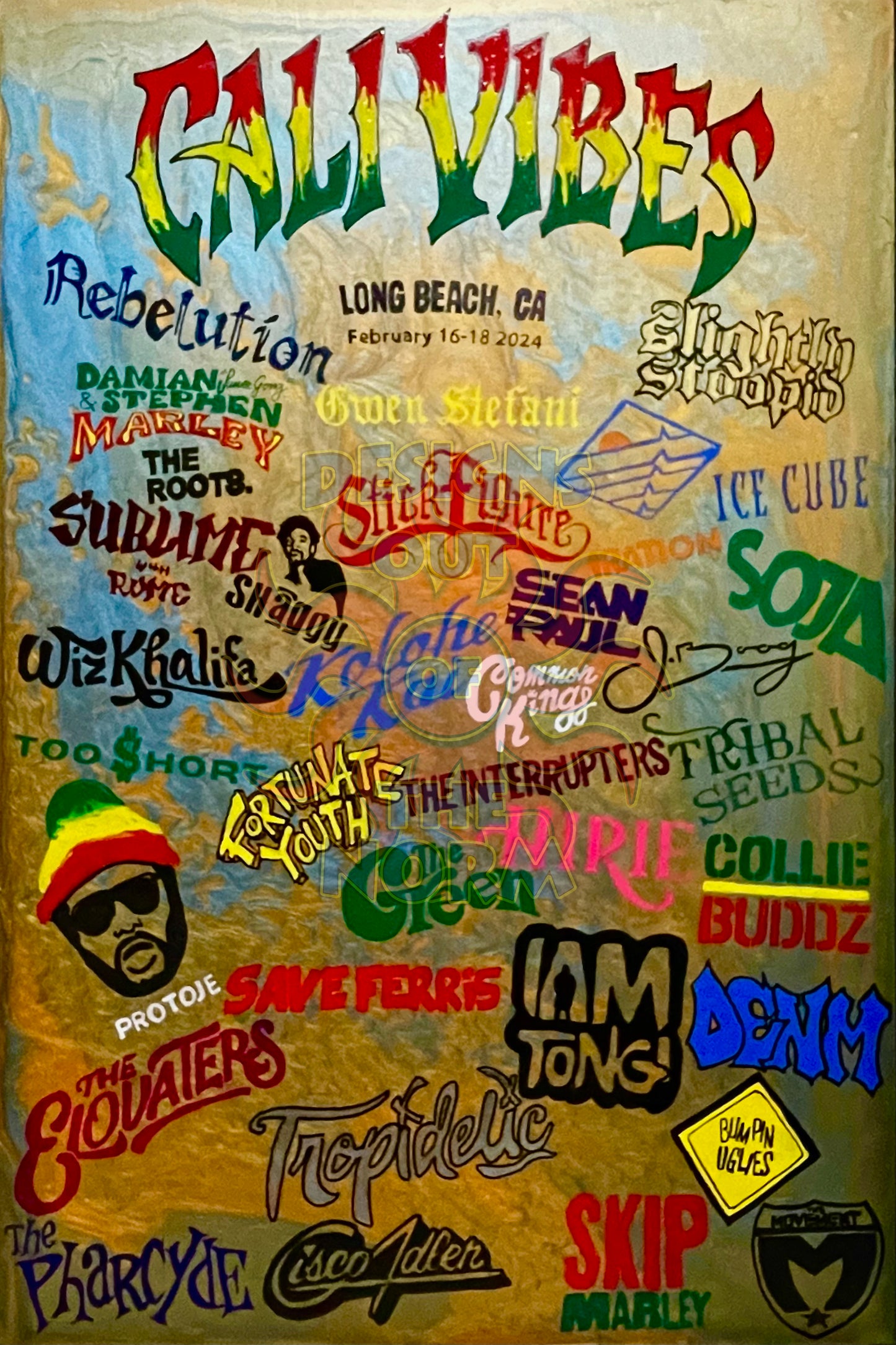 Cali Vibes Festival Hand Painted 2024 Line Up Vertical