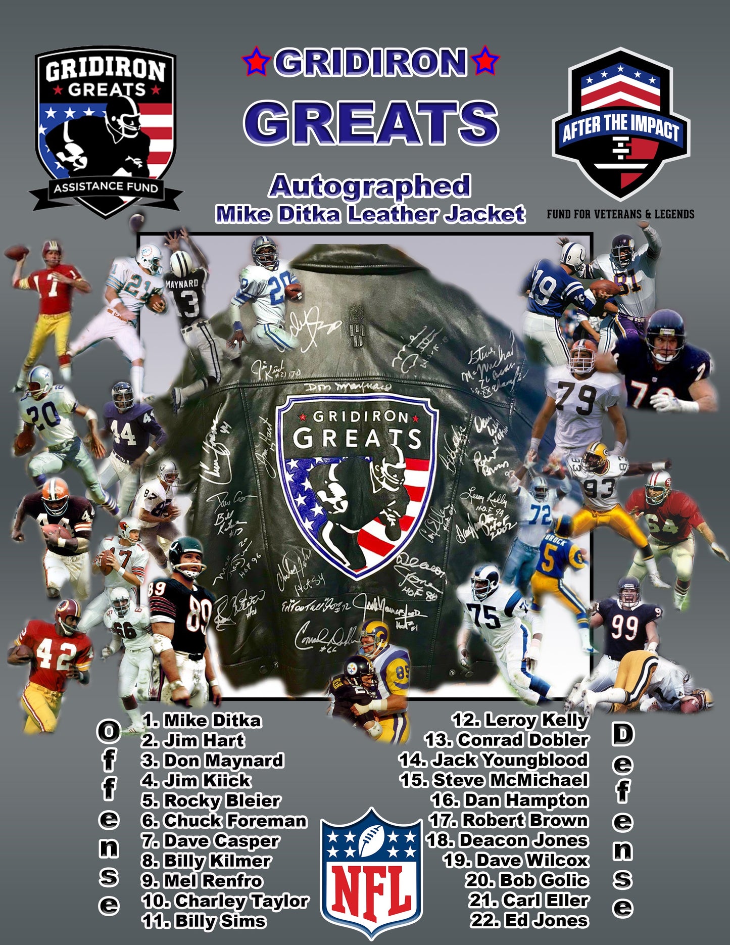 Hall of Fame Players Grid Iron Greats Autographed Leather Jacket