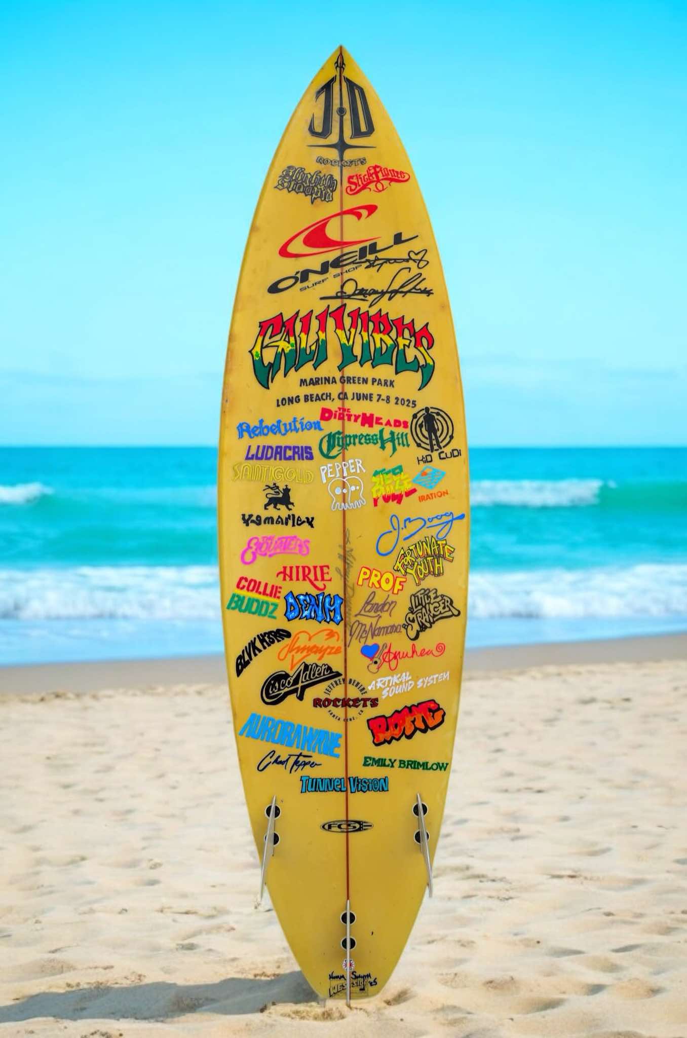 Cali Vibes Festival 2025 Lineup Hand Painted Surfboard