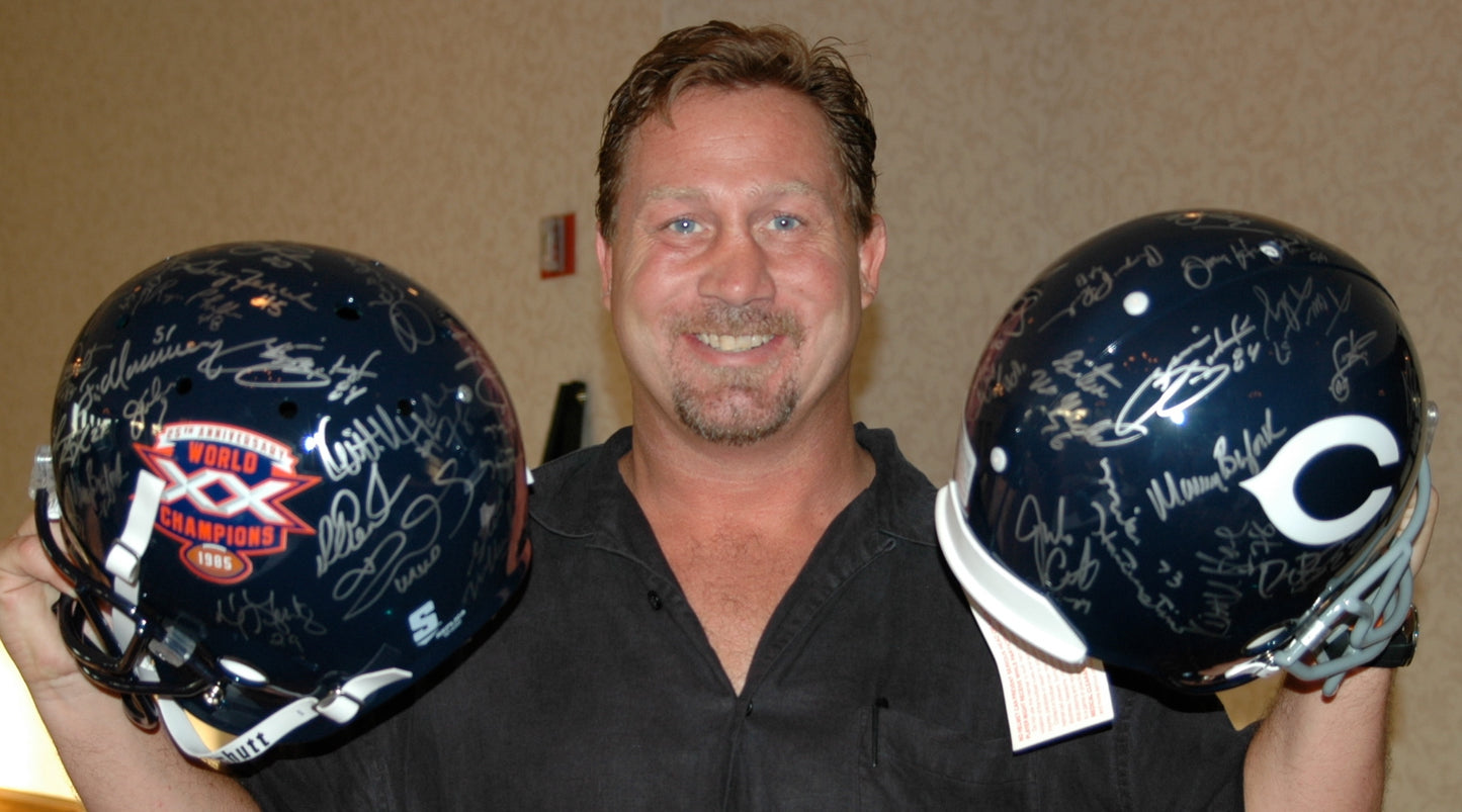 Chicago Bears Mike Ditka & Dan Hampton Autographed Helmet at his 1985 Super Bowl Champion Golf Outing 25th Anniversary