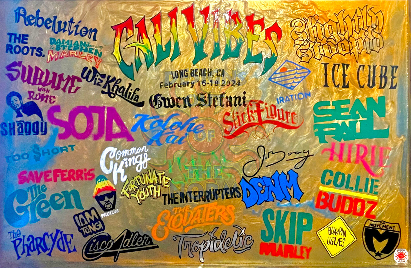 Cali Vibes Festival Hand Painted  2024 Line Up Horizontal