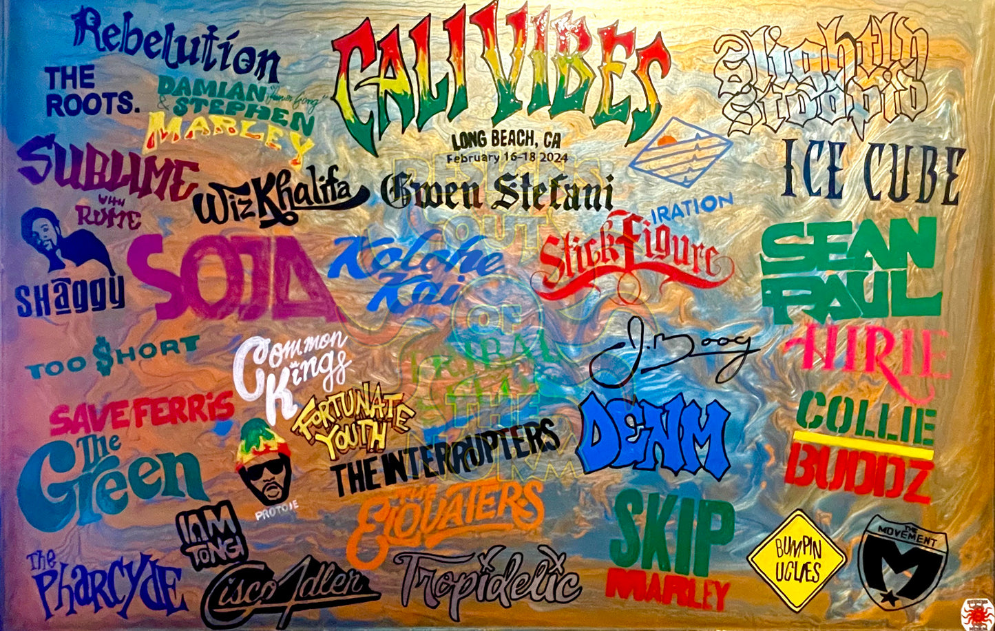 Cali Vibes Festival Hand Painted  2024 Line Up Horizontal