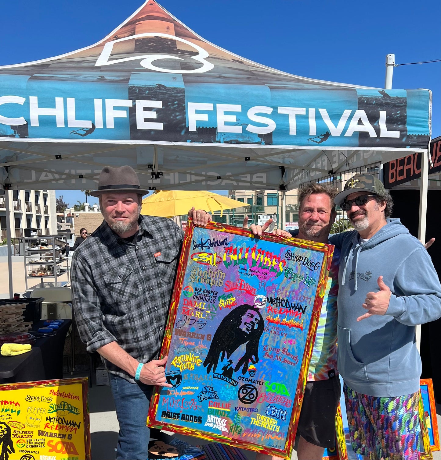 Cali Vibes Festival 2025 Lineup Hand Painted Surfboard by Norm Smyth and signed by Donovan Frankenreiter