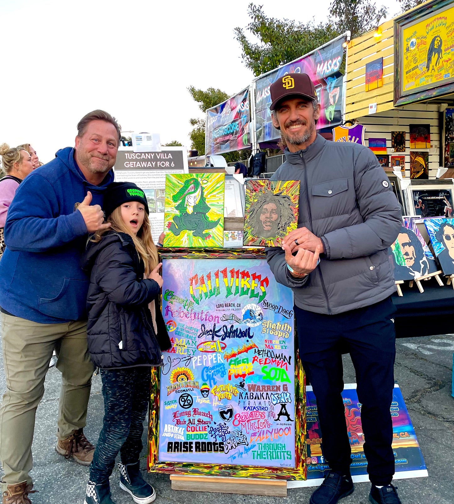 Cali Vibes Festival 2025 Lineup Hand Painted Surfboard by Norm Smyth and signed by Donovan Frankenreiter