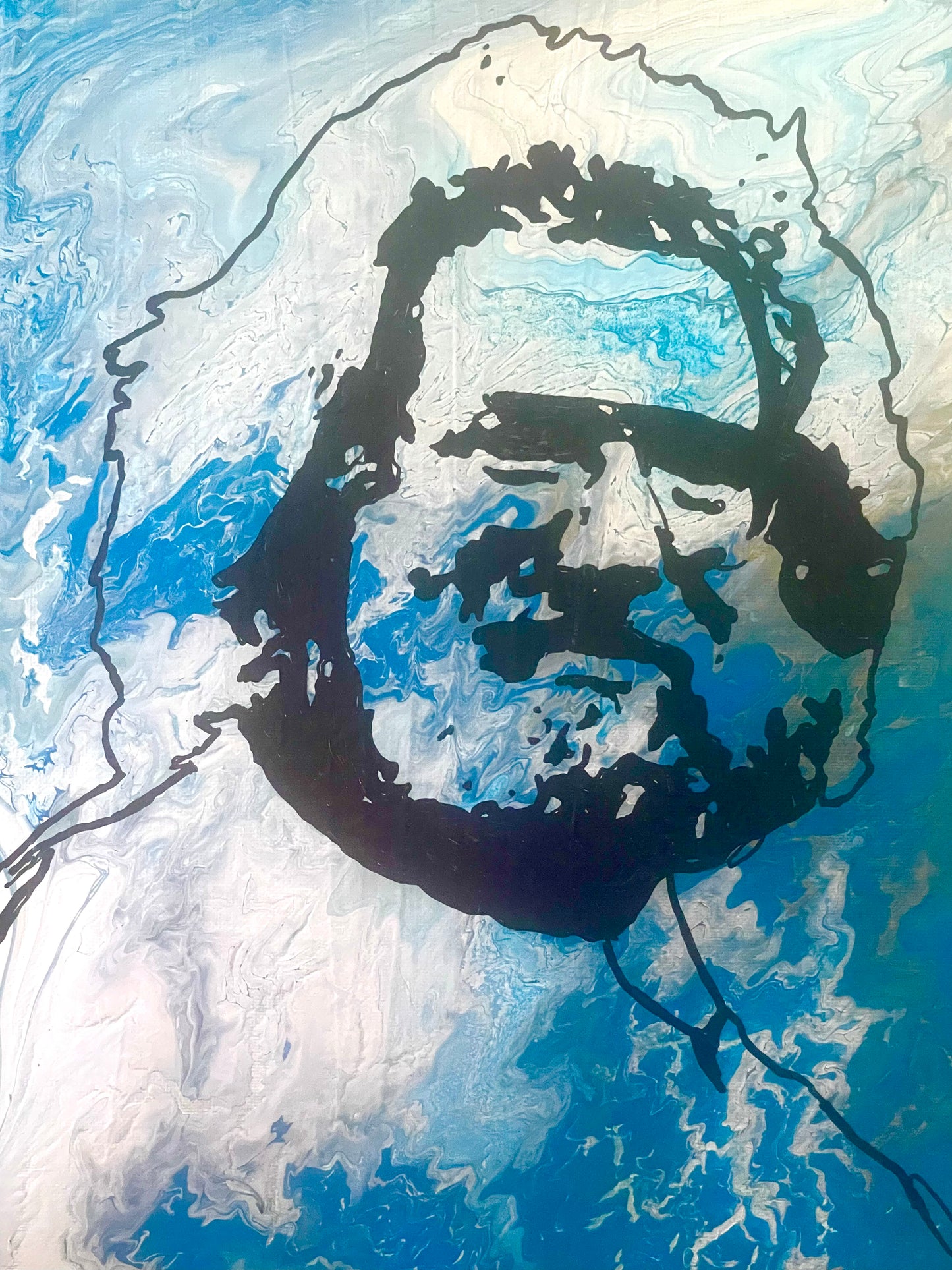 Jerry Garcia - Blue, White & Gold Paint Pour