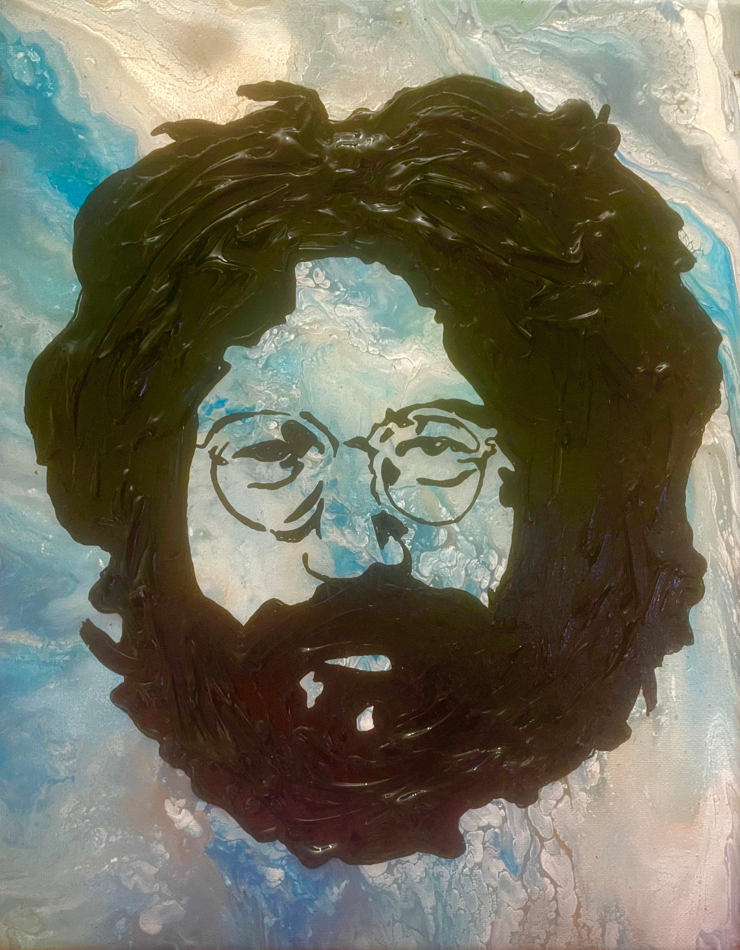 Jerry Garcia - Blue, White & Gold Paint Pour