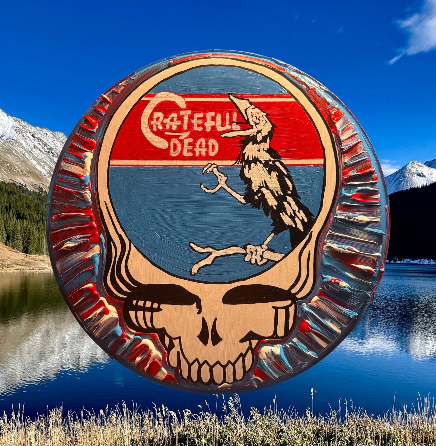 Grateful Dead Crow Steal Your Face Hand Painted Drum Head